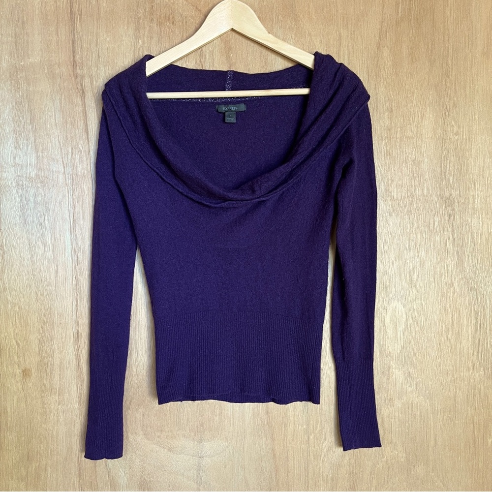 Vintage Y2K Express Purple Cowlneck Wool Blend Slim Fit Sweater S Fits Like XS